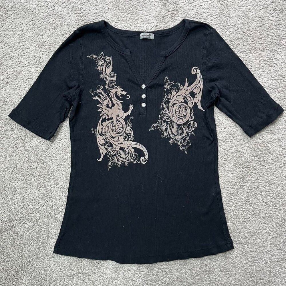 2000s Short Sleeve Dragon Detail Bedazzled